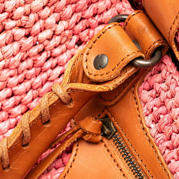 Balenciaga handbag basket bag pink brown raffia leather - Picture 5 of 9